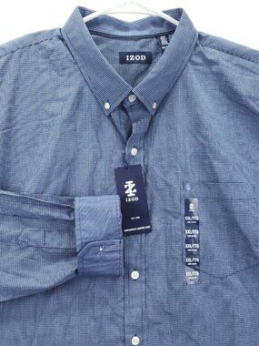 NEW Izod Shirt Mens 2XL Blue White Soft Touch Flip Cuffs Long Sleeve Button-Down